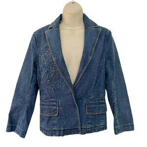 Maxazria Collection Denim Jean Jacket Floral Embroidered